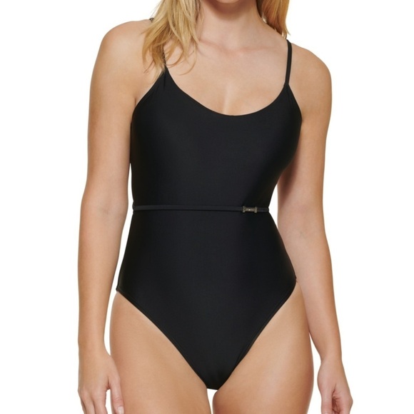 Calvin Klein Over-The-Shoulder Wrap Around One-Piece Black Size 4 NWT - Picture 1 of 9